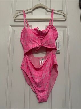 Celebrity Pink Hot Pink Plaid Cutout One-Piece Swimsuit